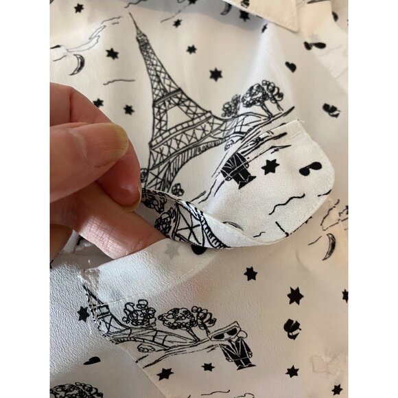 Karl Lagerfeld Paris Eiffel Tower Print Long Sleeve Button-Up Shirt Blouse XL - Picture 4 of 10